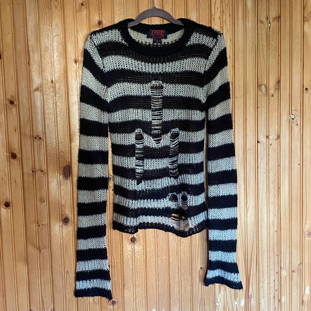 TRIPP NYC distressed stripped sweater